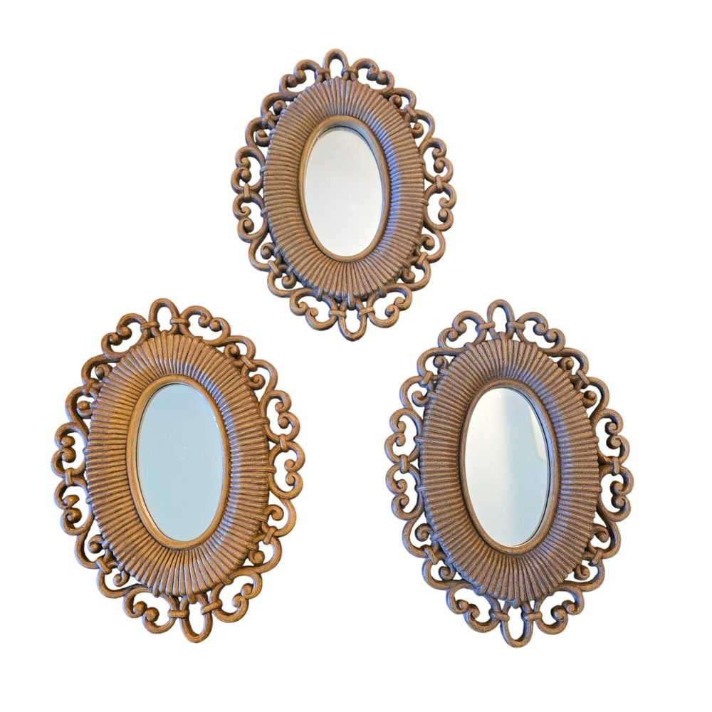 Vintage Homco Gold Oval Wall Mirrors Set of 3 Hollywood Regency 2615 Made in USA